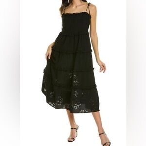 TED BAKER Hansi Magnolia Burn Out Strappy Tiered Midi Dress Party Sundress